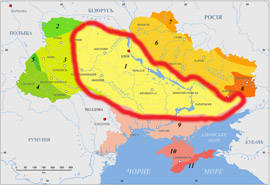 Україну від впливу сильного землетрусу захищає Українский кристалічний щит (окреслена червоним зона)